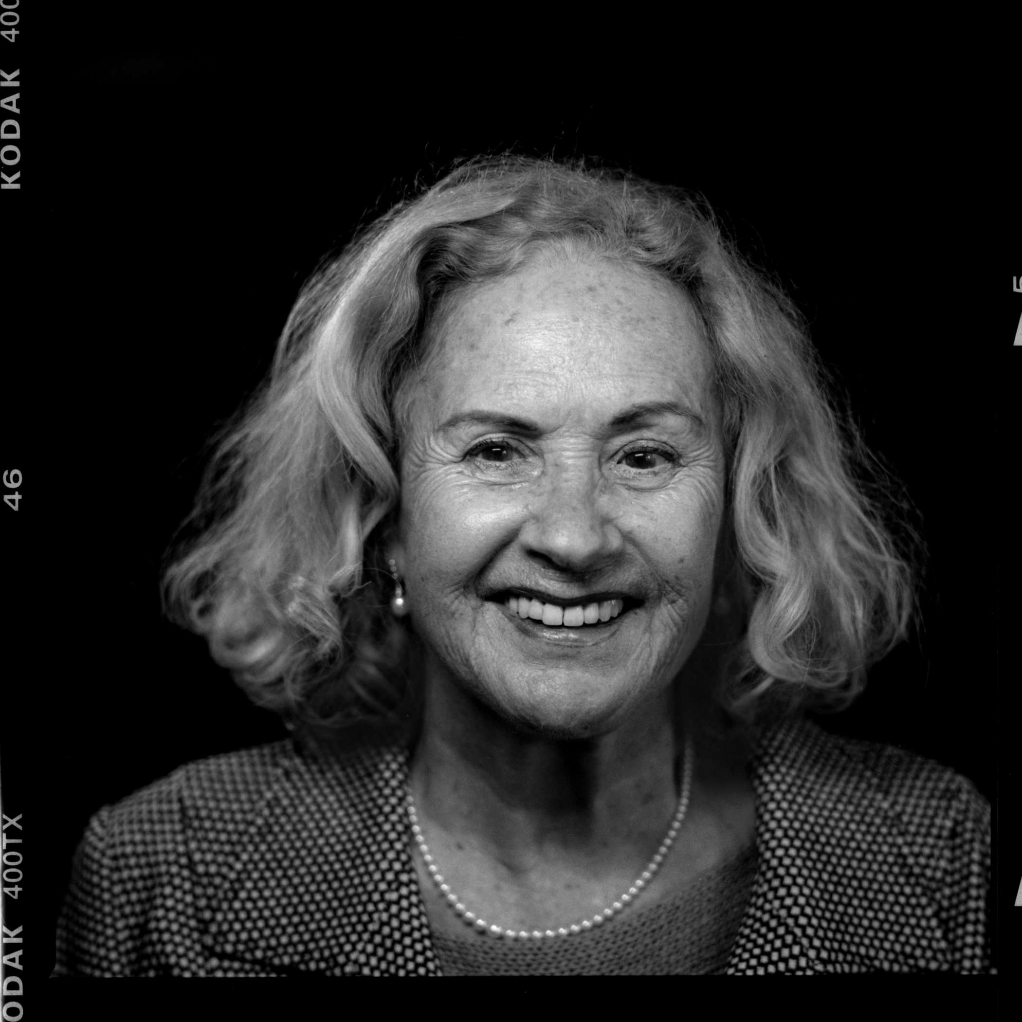 Black and white Hasselblad portrait of Swiss writer Eveline Hasler